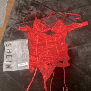 Shein medium red lace lingerie set. Never worn.